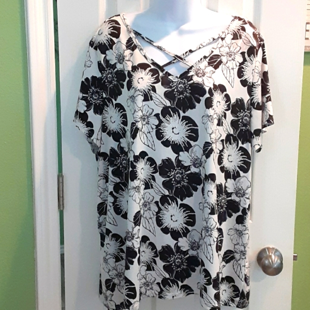 Black and white flowered blouse